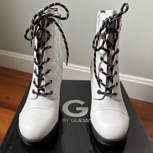 Guess White Lace-Up Ankle Boots